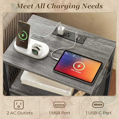 Huuger Nightstand Set of 2 with Charging Station, USB-C Port, End Tables - Image 4