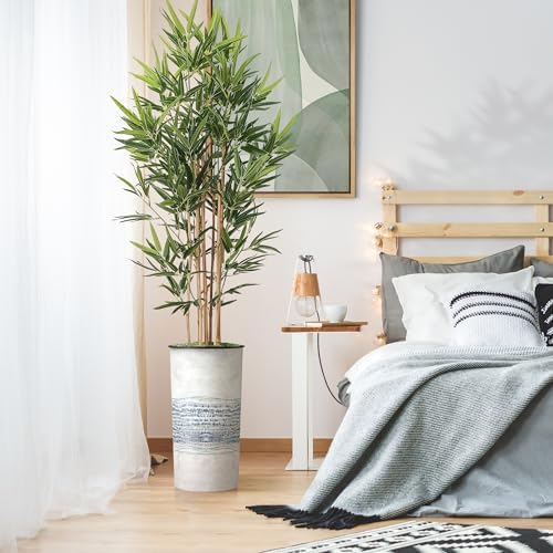 Artificial Tree in Blue Gray Industrial Line Pattern Planter, Fake Bamboo Silk Tree for Indoor and Outdoor Home Decoration - 70" Overall Tall (Plant Pot Plus Tree) - Image 3