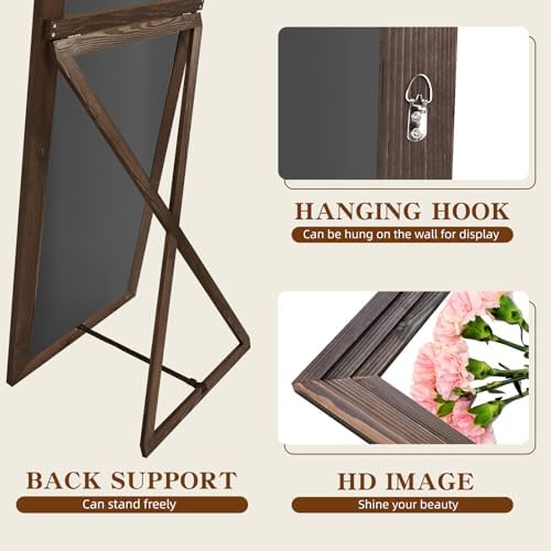 65x22in Full Length Mirror, 3-Tier Stepped Solid Wood Frame, Brown - Image 3