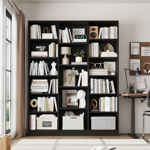 FACBOTALL Triple Wide Bookshelf, Large Bookshelf with 17 Display Shelves - Image 2