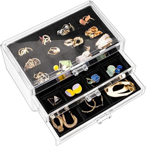 ProCase Earring Holder Organizer Jewelry Box with 3 Drawers, Black by ProCase