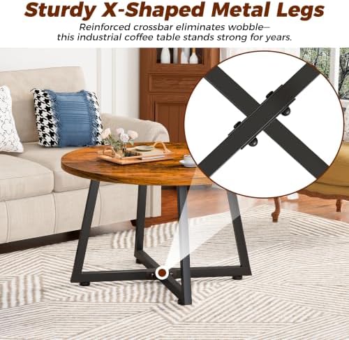 Coffee Table, 23.6" Round Coffee Tables for Living Room, Brown Coffee Table - Image 4