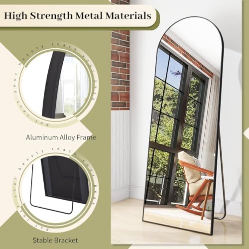 BEAUTYPEAK 64" x 21" Arch Full-Length Mirror with Stand, Black - Image 2