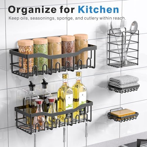 EUDELE Adhesive Shower Caddy, 5 Pack Rustproof Stainless Steel Bath Organizers With Large Capacity, No Drilling Shelves for Bathroom Storage & Home Decor - Image 6