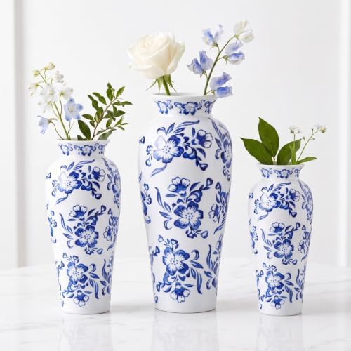 LemonRoad 3 Pack Chinoiserie Vases Porcelain Blue and White Vases for Flowers Pottery Chinoiserie Ceramic Vase for Living Room Mother's Day Decor Table Centerpiece, 6.7", 8.3", 10"(Lotus) by Unknown