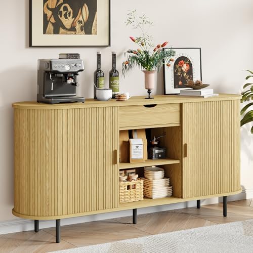ONBRILL 63" Sideboard Buffet Cabinet with Storage Drawer & Shelves,Oak by ONBRILL