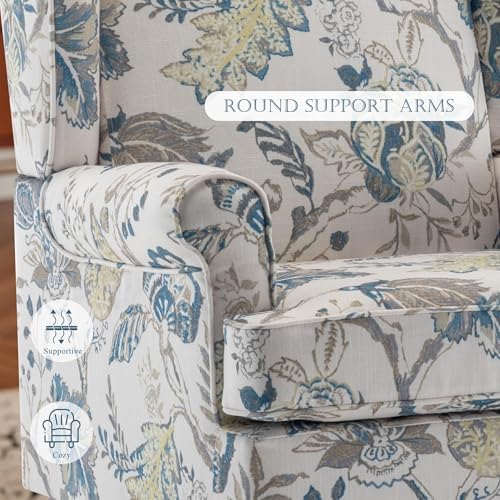 YOLENY Floral Accent Chair, High Back Upholstered Armchair with Solid Legs, Leisure Single Sofa Chair for Living Room, Bedroom, Home Office, Blue Floral - Image 5