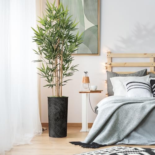 Artificial Tree in Geometric Spiral Pattern Planter, Fake Bamboo Silk Tree for Indoor and Outdoor Home Decoration - 70" Overall Tall (Plant Pot Plus Tree) - Image 3