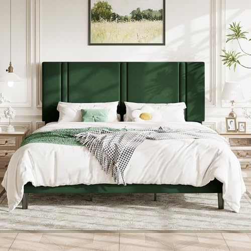 Allewie King Size Platform Bed Frame with Velvet Upholstered Headboard by Allewie