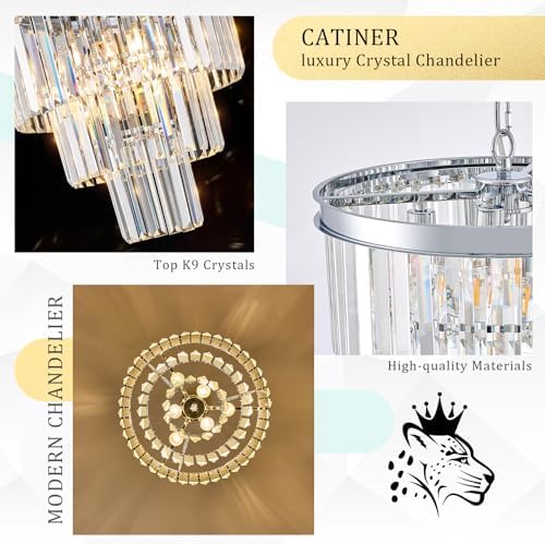 CATINER 16" Modern Crystal Chandeliers,6 Lights Chrome Round Light Fixture - Image 4