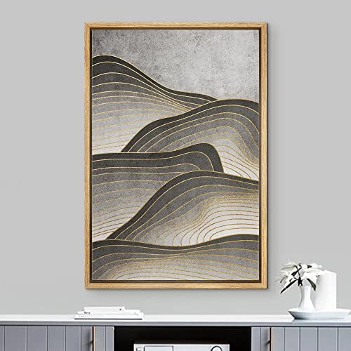 NWT Framed Canvas Print Wall Art Geometric Gold Wave Mountain Nature Wilderness Illustrations Modern Art Decorative Landscape Rustic Zen Colorful for Living Room, Bedroom, Office - 24"x36" Natural - Image 2