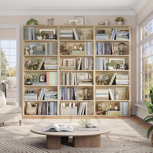 FOTOSOK 6 Tier Tall Bookshelf Bookcase with Open Display Shelves, Light Oak - Image 4