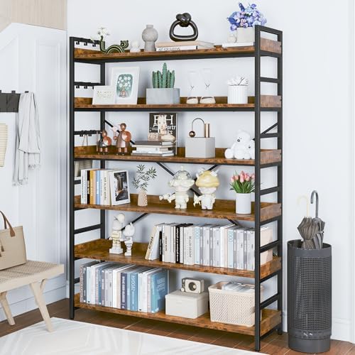 HCHQHS 6 Tier Bookshelf, Adjustable Industrial Bookcase, Vertical Tall Book Shelf, Wood and Black Metal Open Bookshelves for Home Office, Living Room, Bedroom - Image 7