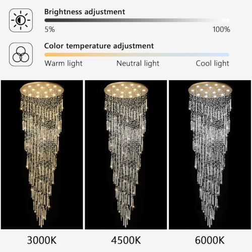 D40'' x H120'' Crystal Chandelier High Ceiling Chandeliers for Entryway Large Raindrop Chandeliers LED Dimmable Flush Mount Light Fixtures for Staircaes Foyer Hallway Living Room Bulbs Included Gold - Image 4