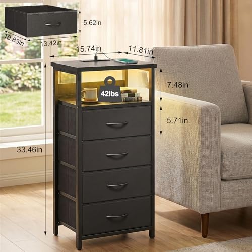 Fixwal Night Stand with Charging Station, Black Led Nightstand, 4 Drawers - Image 3