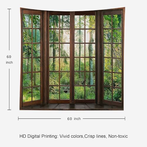 Green Forest Window Tapestry Natural Scenery Tapestry for Bedroom 60"x 60" - Image 7