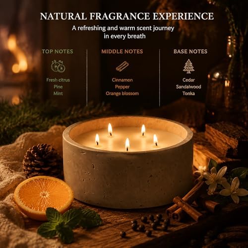 5-Wick Scented Candle-American Sandalwood,Soy Coconut Wax Blend Candle with Acacia Wood Lid,44oz Large Candle,55-Hour Long Burning,Aromatherapy Candle for Home Decor - Image 3