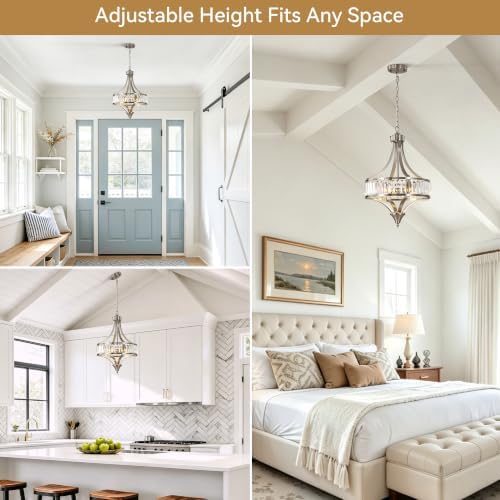 CNRATYE 16" Brushed Nickel Crystal Chandelier 4-Light Modern Dining Fixture - Image 4