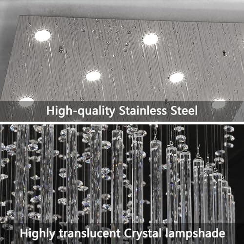 HAIXIANG W40 x H120 Glam Chandelier with LED Bulbs Square Chandeliers, Crystal Raindrop High Ceiling Pendant Light for Entrance Large Villa Chandelier Foyer Lighting Fixtures Silver - Image 6