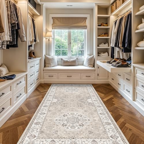 Washable 4x8 Hallway Runner Rug: Vintage 8ft Soft Runners for Entry Kitchen Wide Non Slip Low Pile Carpet for Living Room Bedroom Thin Water Resistant Carpet for Bathroom Dining Room Foyer(Beige,4x8) - Image 4