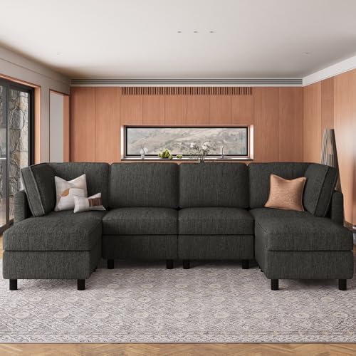 Belffin 110.2" Modular Sectional Sofa 6 Seats U Shaped Couch Washable Sectional Couches for Living Room Comfy Couches with Storage Seat Couch Sofas with Chaise,Dark Grey by Belffin
