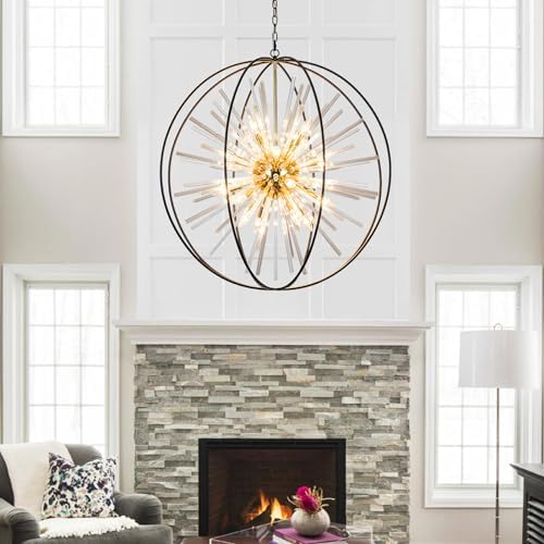 Modern Large Black and Gold Crystal Chandelier for Entryway High Ceiling - Image 2