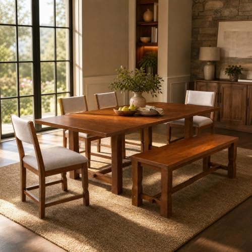 VilroCaz Farmhouse 6-Piece Acacia Wood Extendable Dining Table Set - Image 2