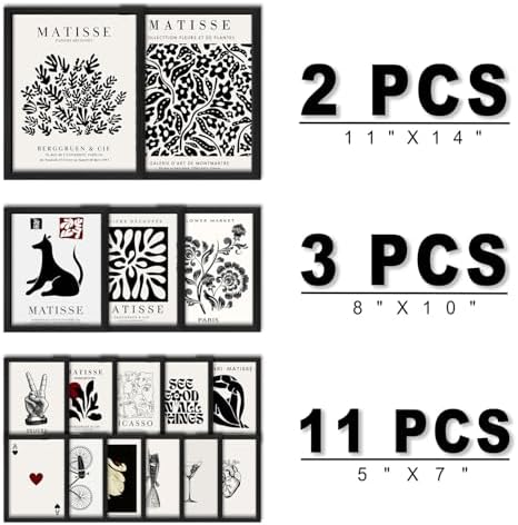 ANERZA 16 PCS Framed Black and White Wall Art Decor, Matisse Abstract Wall Prints for Bedroom, Gallery Wall Frame Set, Minimalist Posters for Living Room Aesthetic, Collage Kit, Dorm Home Artwork - Image 2