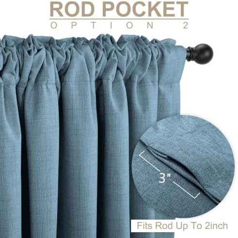 Faux Linen Total Blackout Curtains for Bedroom 80 Inches Long, Stone Blue - Image 4