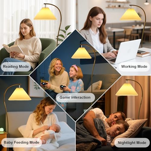 Unique Black Arc Pleated Floor Lamp, 12W LED Bulb 3-Color Dimming - Image 5
