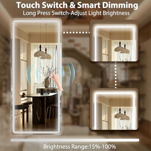 GLSLAND Full Length Mirror with Lights, 71"x30" Dimmable Floor Mirror – 3-Color Lighting, Standing or Wall-Mounted LED Body Mirror for Bedroom & Cloakroom - Image 3