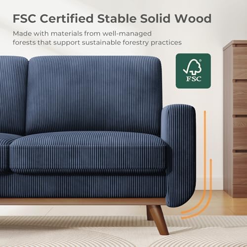 Vesgantti 68" Loveseat Sofa Dark Blue, Comfy Corduroy Couch with Spring Cushion and Solid Wood, Modern Extra Deep Seat for Bedroom, Living Room, Office - Image 3