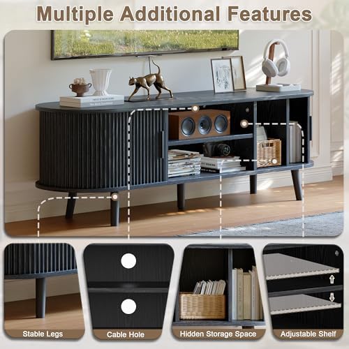 ChooChoo 54" Mid Century Modern TV Stand with Fluted Sliding Doors - Image 3