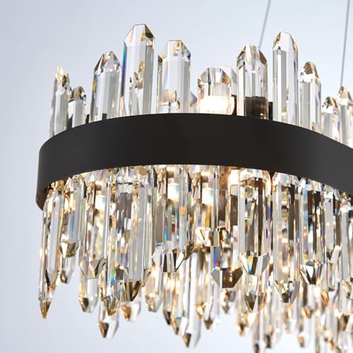 Black Oval Crystal Chandelier L45.3 inch, 24-Lights Chandeliers Modern Crystal Chandelier Pendant Light Fixture G9 Lights Pendant Ceiling Light for Dining Living Room Kitchen Island - Image 7