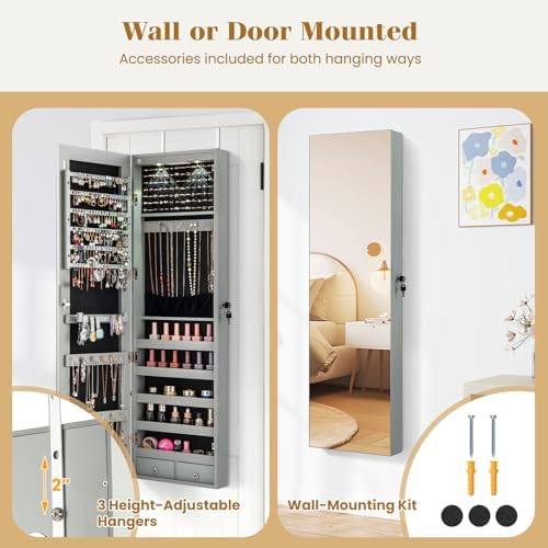 GIANTEX Wall or Door Mounted Jewelry Armoire with Full Length Mirror, 47.5" - Image 3