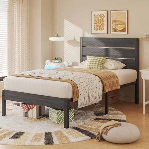 Fluest Twin Bed Frame with Headboard and Footboard, Metal Twin Bed Frame with Under Bed Storage, All-Metal Support System, No Box Spring Needed, Easy Assembly,Rustic Grey - Image 5