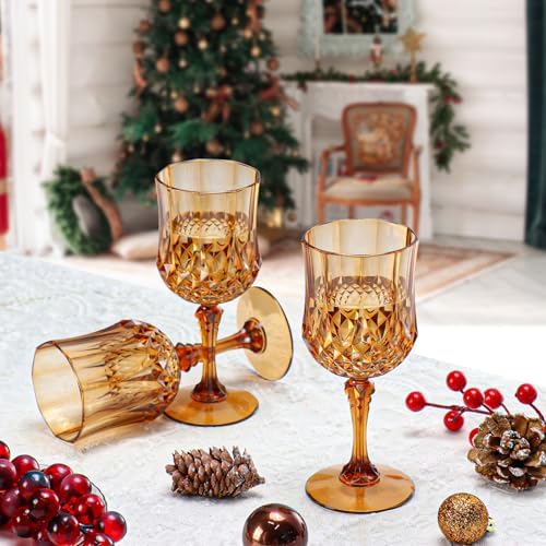 XUWAIDSGN 48 Pcs 7oz Plastic Vintage Wine Glasses Drinking Glasses Unbreakable Wedding Glassware Crystal Water Goblets Reusable Drinkware Vintage Champagne Flutes (48, Brown) - Image 4