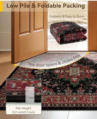 RELEANY Washable Area Rug, Runner 2'x5', Red/Black - Image 5