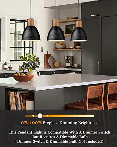 ELYONA Industrial Hammered Pendant Light 7” Small Solid Wood Hanging Lamp with Hammered Metal Shade, Farmhouse Pendant Light Fixtures for Kitchen Island, Dining Room, Bedroom, Office, Modern Black - Image 2