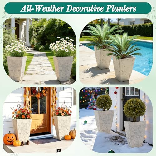 Autodaya Resin 19" Tall Planters Set of 2 Plant Pots, Country White Square - Image 5