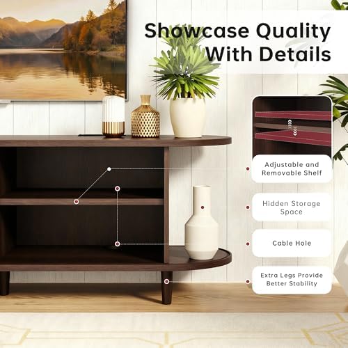 MXV 65" Mid-Century Modern TV Consoles with Sliding Doors, TV Stand with Power Outlet, Fluted Entertainment Center with Adjustable Shelves for Living Room - Image 2