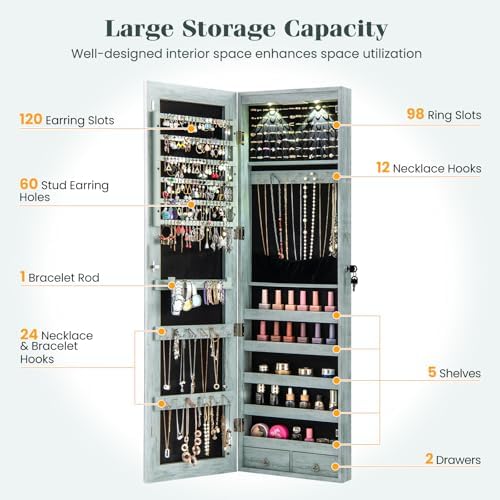 GIANTEX Wall or Door Mounted Jewelry Armoire with Full Length Mirror, 47.5" - Image 4
