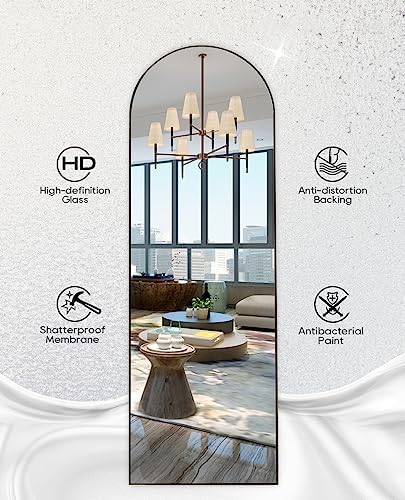 Floor Mirror, 64"x21" Black Full Length Mirror, Arched Mirrors Full Length, Freestanding Mirrors, Arch Floor Length Mirror with Thin Aluminum Frame Hanging or Leaning, Wall Mounted Mirror for Bedroom - Image 7