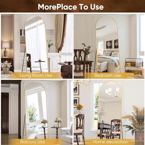 Antok 71" x28” Arched Full Length Mirror with Stand, Floor Mirror, Gold - Image 6