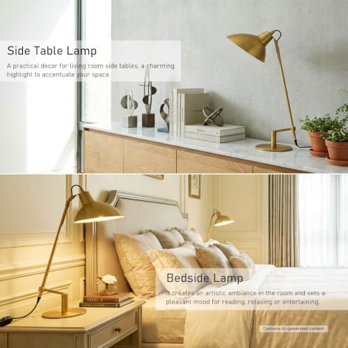Desk Lamp Modern Industrial 100% Metal Adjustable Table Lamp 24", Natural Light (4000K) with Dimmer, Ideal for Office Bedroom Study Room Living Room Nightstand Bedside Lamps Brass - Image 5