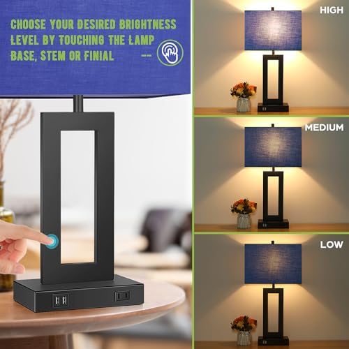 TOBUSA 22" Modern Touch Control Table Lamp Set of 2 with 2 USB Ports - Image 4
