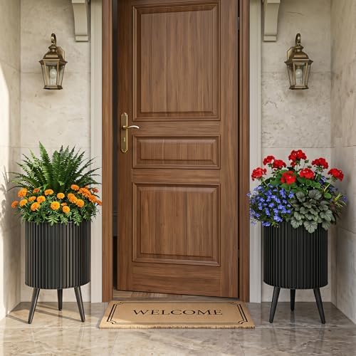 GIANTEX Plant Pot with Stand Set of 2, 14" & 12" Metal Plant Stand - Image 4