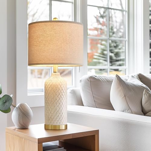 24.25" Table Lamps Set of 2 Modern White Ceramic Lamps Living Room Bedroom - Image 4