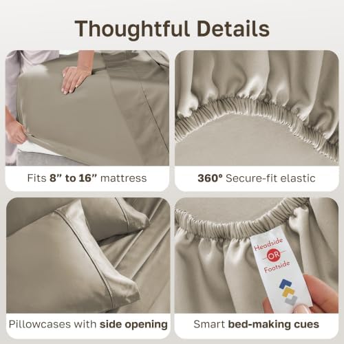 California Design Den Soft 100% Cotton Sateen Full Bed Sheets Set - Taupe - Image 5
