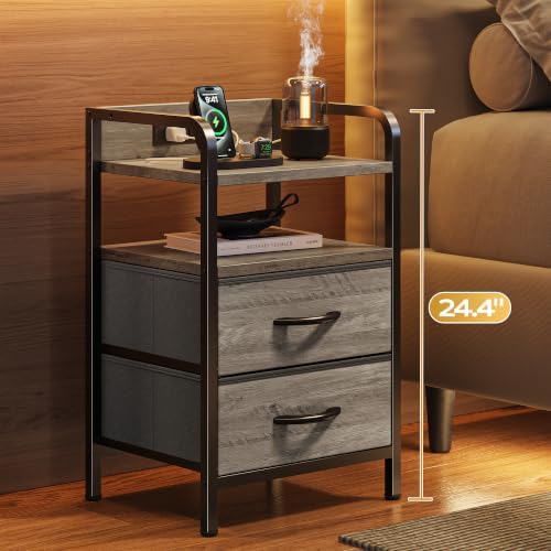 Huuger Nightstands Set of 2, Night Stand, Charging Station, USB-C Ports - Image 4
